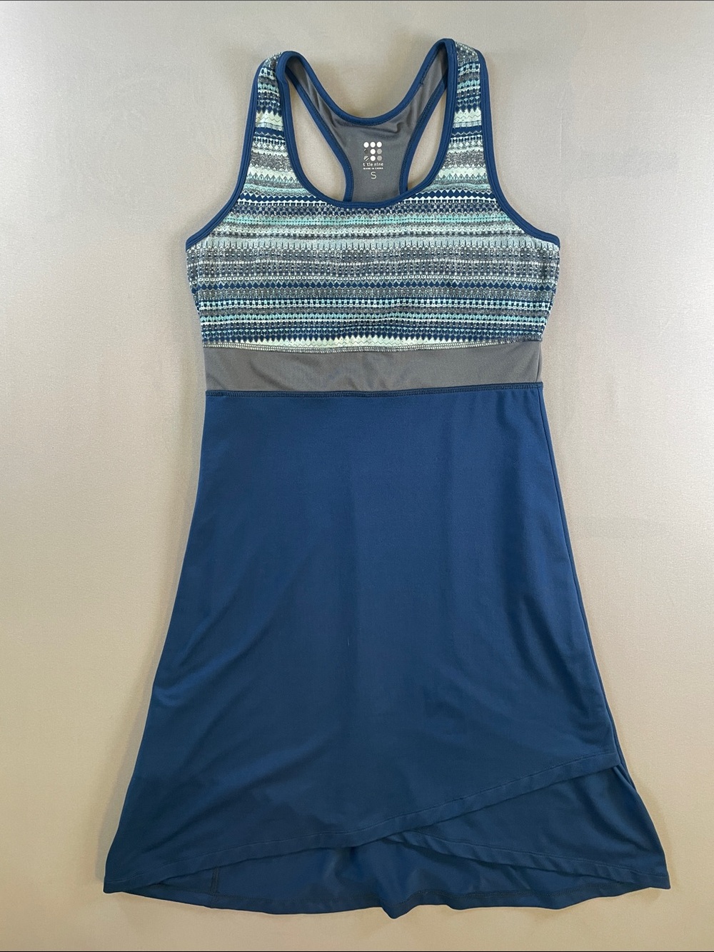 Title Nine Buttah A-Line Navy & Gray Patterned Racerback Dress Size Small